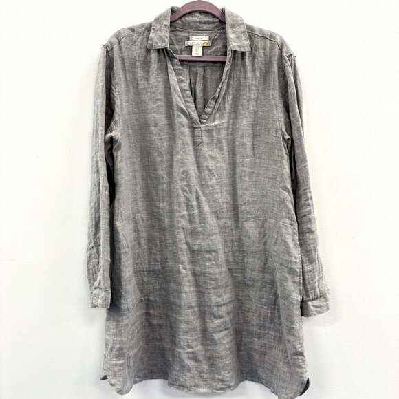 C&C CALIFORNIA Womens Grey Tunic Dress 100% Linen Size Large Long Sleeve Pockets - Picture 1 of 11
